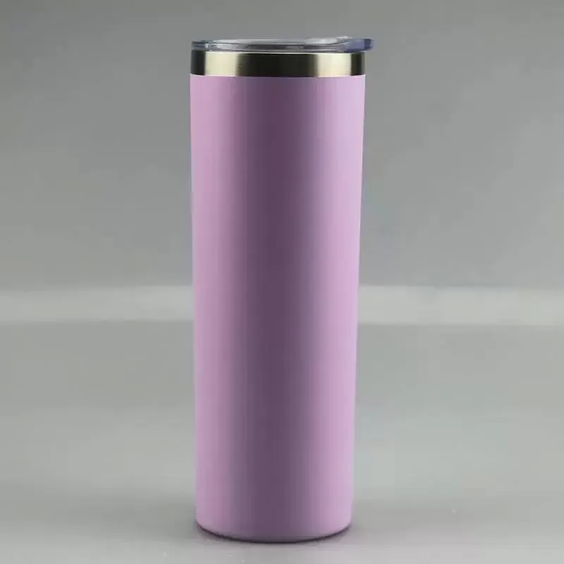 20oz skinny tumbler with rim 20oz powder coated stainless steel skinny cup with lid straw vacuum insulated coffee mug water bottle 