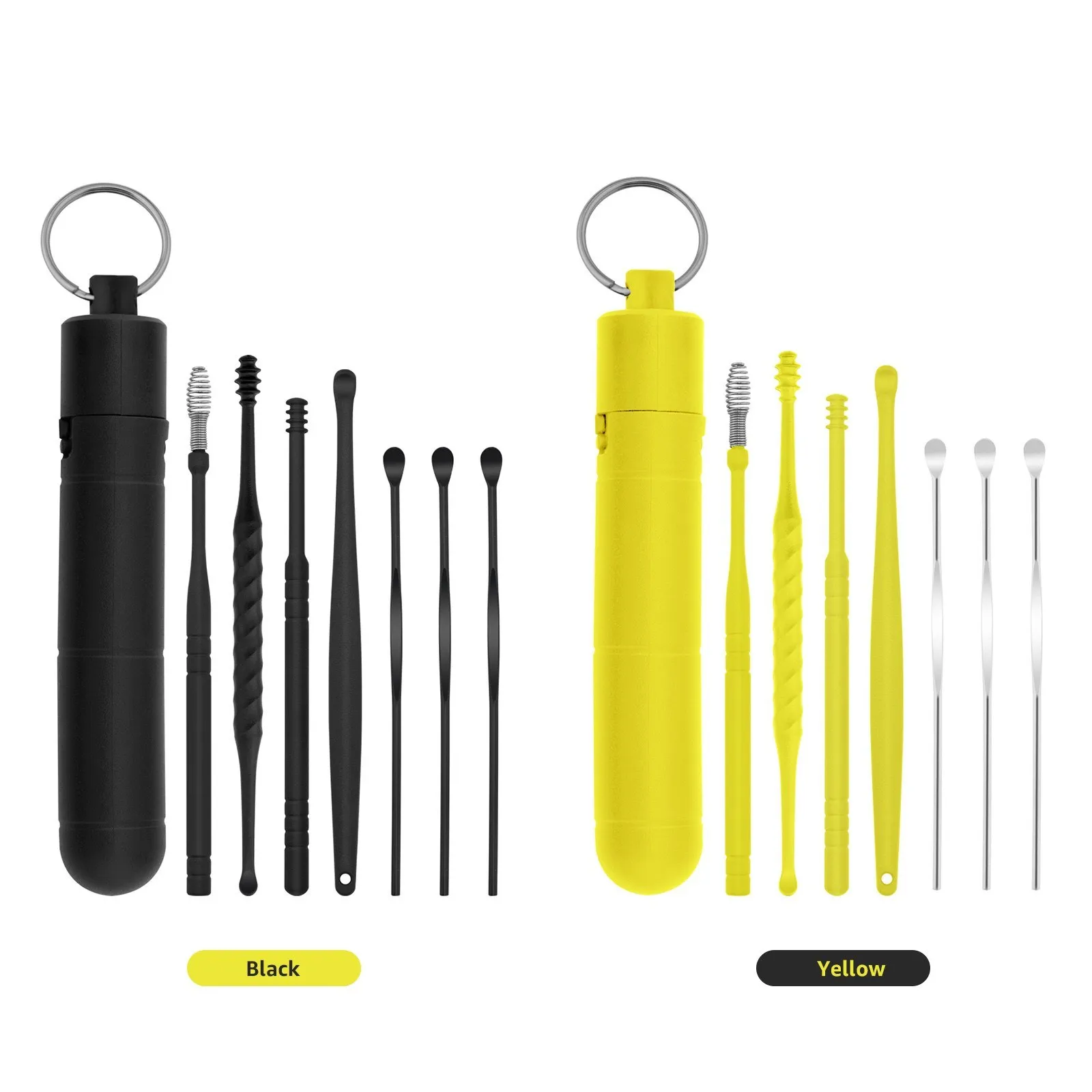 7 pz/set Kit di Detergente per Cerume per Orecchie in Acciaio Inox Earpick Rimozione della Cera Curette Cucchiaio per Cerume Strumento per la Pulizia dell'orecchio a Spirale