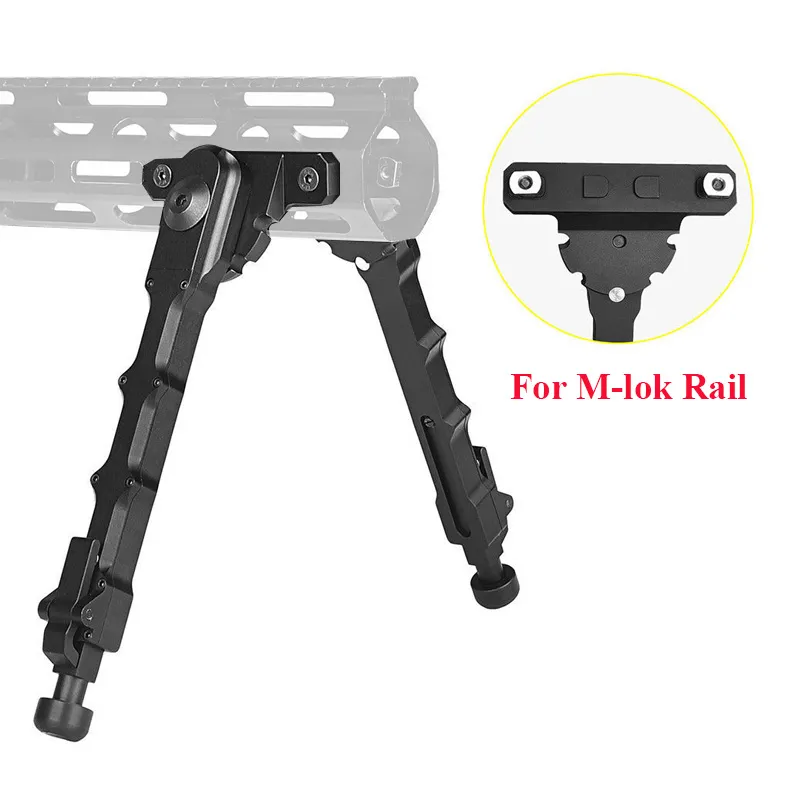 Taktiska tillbehör M-Lok Bipod Jaktgevär Vikbar Bipod med infällbara ben Aluminiumlegering för M4 AR15 passform Picatinny Rail Airsoft Shooting