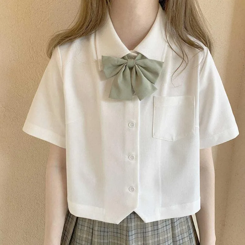 Kläder sätter Japan Kanto Kansai Neck Kort ärm Vit blus Skjorta för Girls Middle High School Uniforms Dress JK Uniform Summercloth