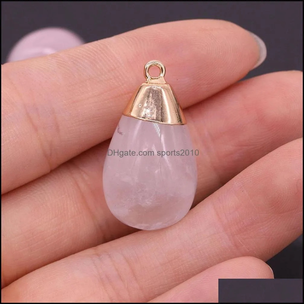 elegant natural stone charms waterdrop pendant rose quartz healing reiki crystal diy necklace earrings women fashion jewelr sports2010