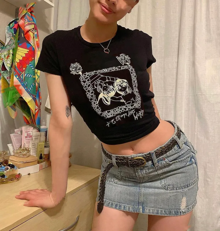 Punk Streetwear 90er Jahre Vintage Kurzarm Crop Top Weibliche Gothic Harajuku Grafik Druck Y2k Cyber Sommer Schlank Tank Tops 220602