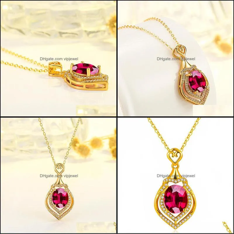 18k gold necklaces luxury water drop pear shaped ruby gemstone pendant necklace for women silver wedding jewelry vipjewel