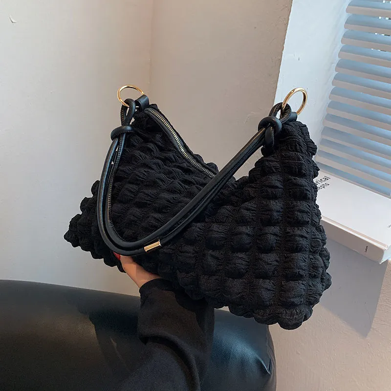 Bolsa de nuvem feminina cor sólida cor macia renda de renda plissada bolsas de axilas de designer sacola de bolsas de bolinhas de bolinho feminino