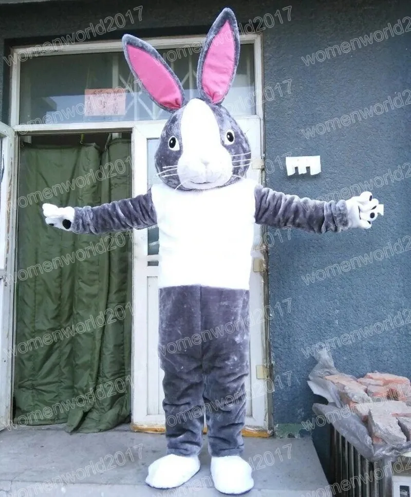 Halloween Grey Rabbit Mascot Costume Cartoon Postacie Suit Suit Carnival Doross Party Przyjęcie Urodziny Fancy strój unisex strój