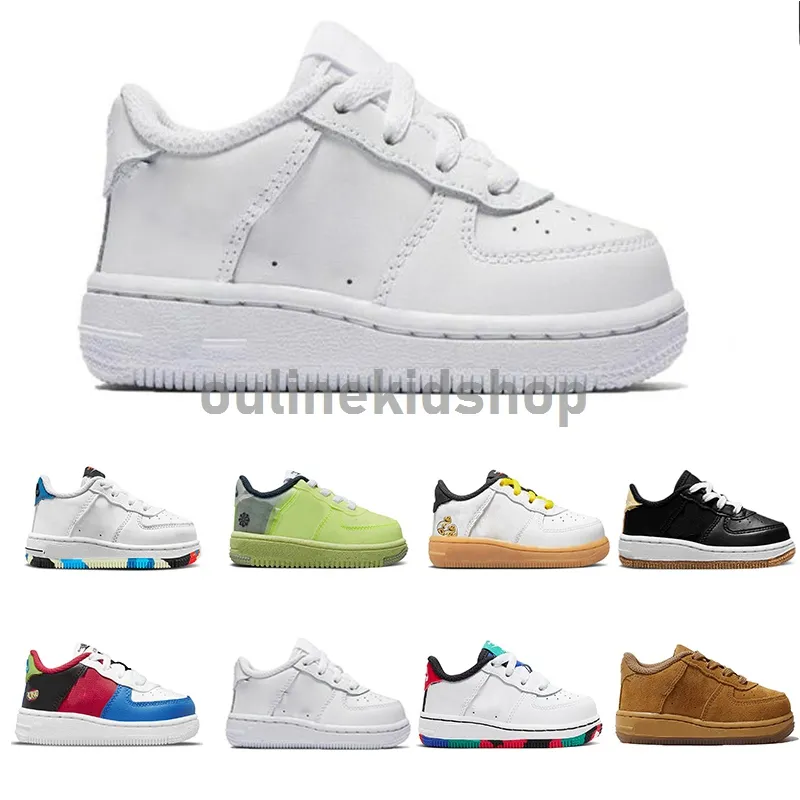 Triple White 6C-3Y Forc1 Toddlers TD Shoes Boys Go The Extra Smile Kids Shoes Hare Skate Sneakers 1 50th Anniversary QS light Space Jam Volt Outdoor Sport