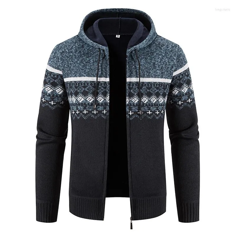 Pulls pour hommes hiver polaire hommes pull cardigan à capuche tricoté imprimé pullcoat hommes décontracté chaud fermeture éclair hommeshommes