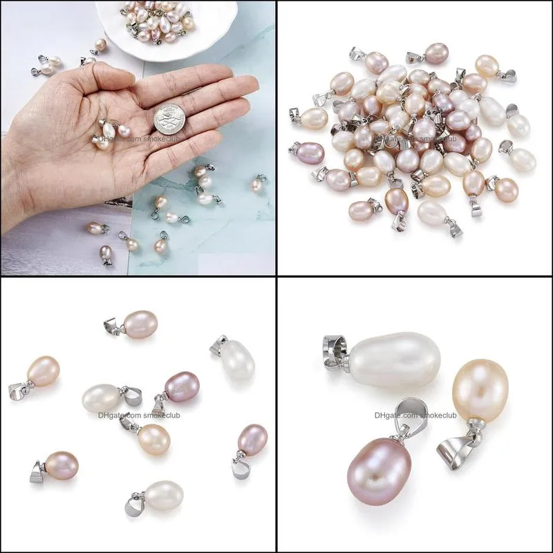 30 Pcs mixcolors Drop Natural Freshwater Pearl Pendants with Brass Findings 15~16.5x8~9mm
