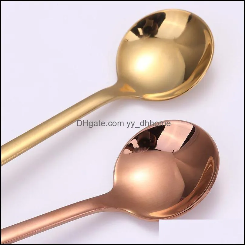 NEWStainless Steel Round Spoons Metal Long Handle Coffee Scoop Household Milk Honey Mixing Spoon Kitchen Bar Tableware RRB13140