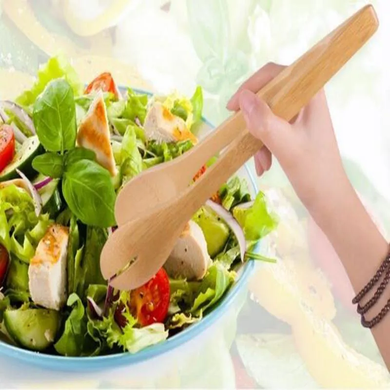 Large Bamboo Food Toaster Tong Bamboos Salad Cake Snack Clip Grip Bread BBQ Tongs Kitchen pliers Clamp Cooking Utensils