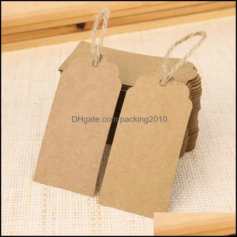 100X Brown Kraft Paper Tags Lace Scallop Head Label Luggage Wedding Note +String DIY Blank price Hang tag Kraft Gift Hang tag