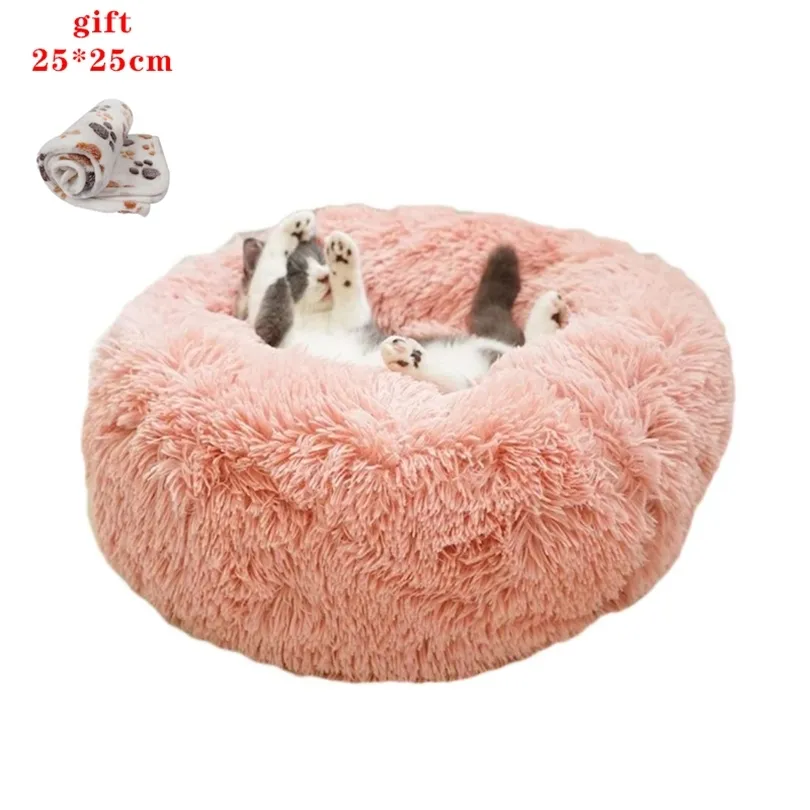 Round Warming House Soft Long Peluche Meilleur animal de compagnie pour chien Nid de chat Hiver Chaud Dormir Portable Puppy Bed T200101