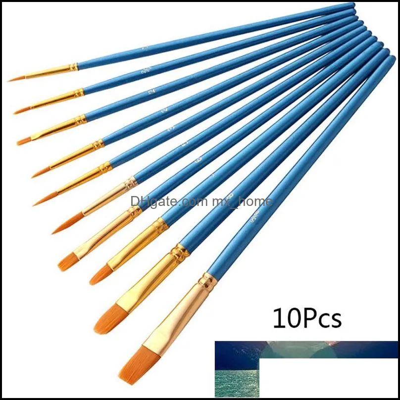 Brush Set Art Supplies 10Pcs Watercolor Gouache Paint Brushes Different Shape Round Pointed Tip Nylon Hair Painting