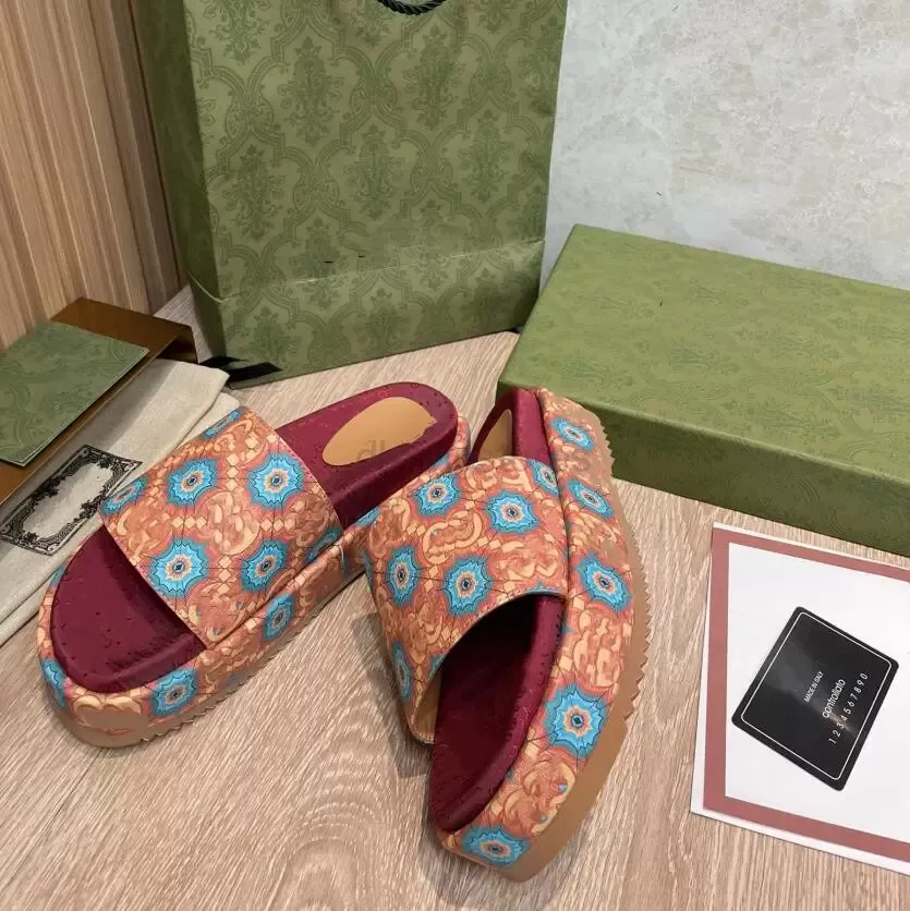 2022 Designer G Slides Mens Womens Slippers flowers printing leather platform shoes Fashion luxury summer sandals - LF