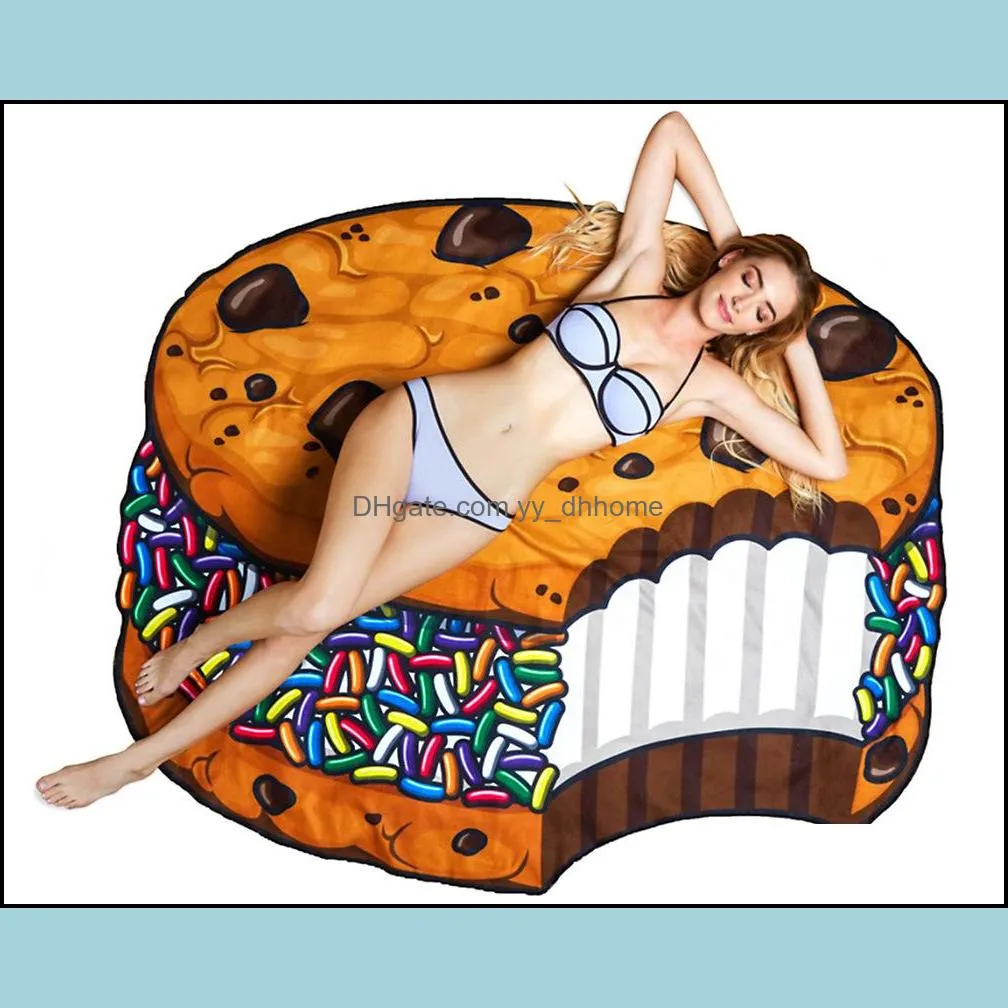 round yoga mat picnic blankets pizza hamburger donut polyester beach shower towel blanket 12 styles wy1306