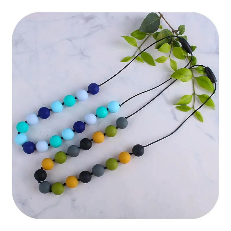 Baby Silicone Teething Necklace Food Grade Teether Beads Sensory Chew Necklaces for Infanst Girls Jewelry Gift