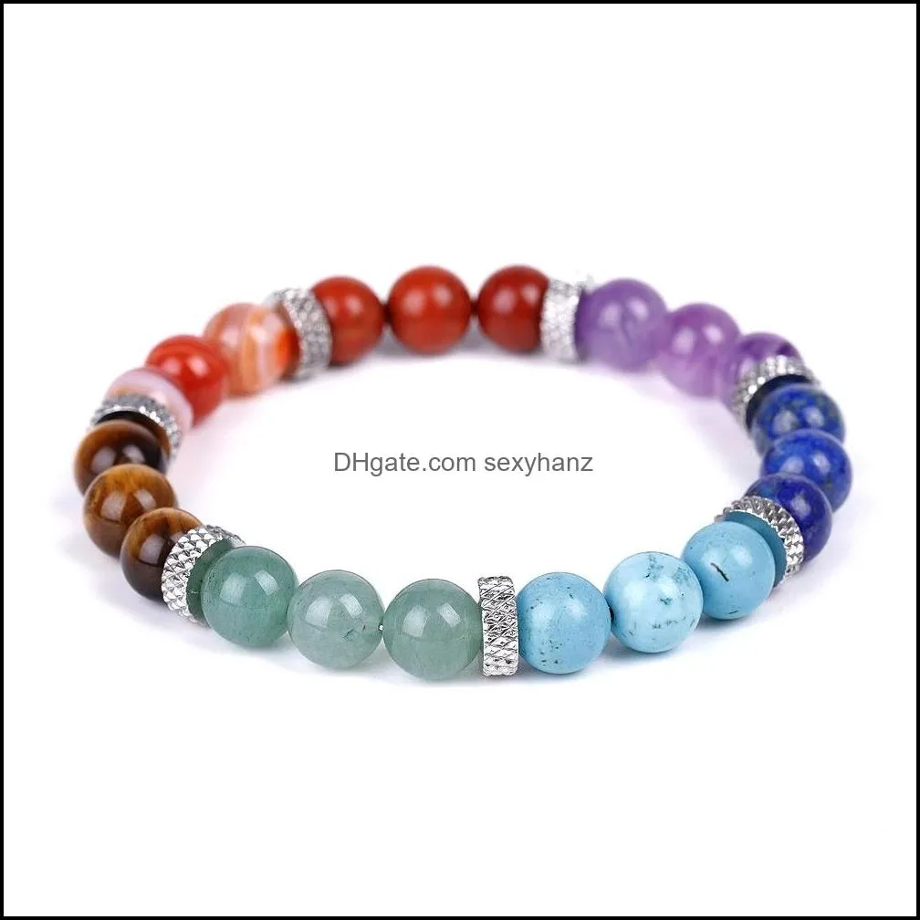 7 Chakra Bracelets Reiki Natural Stone Strand Bracelet Healing Crystal Quartz Charm Beaded Bracelets Meditation Balance Femme