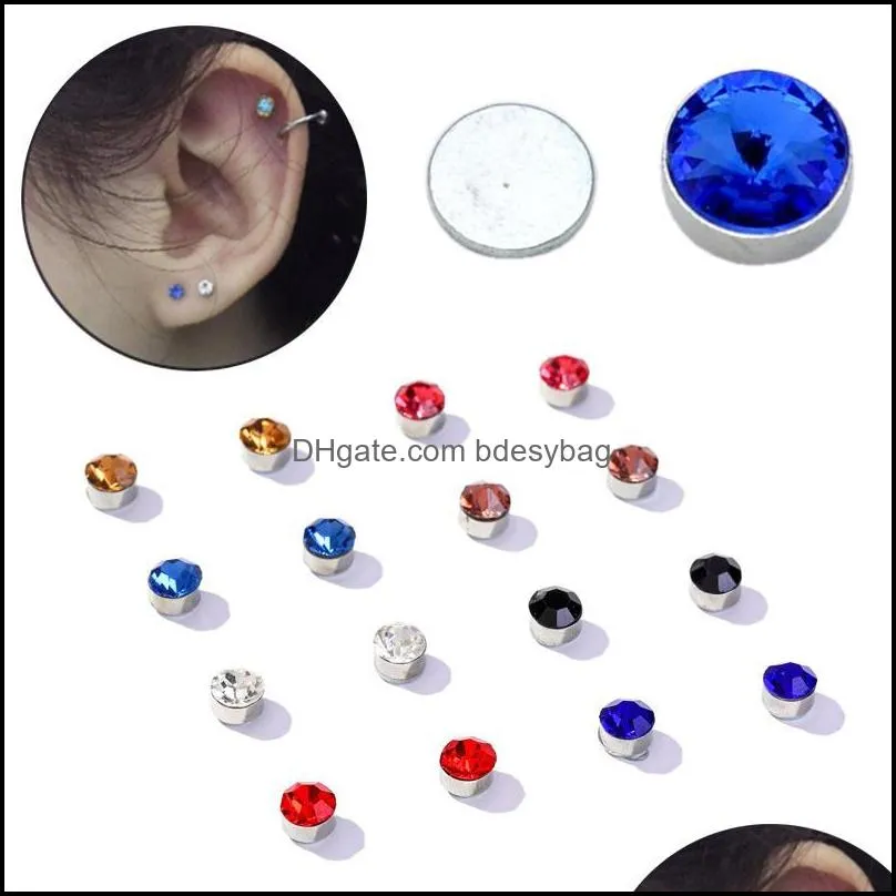 stud 8pair/set charm round crystal rhinestone magnet earring puck women mens magnetic fake ear plug jewelry for lover jewelrystud
