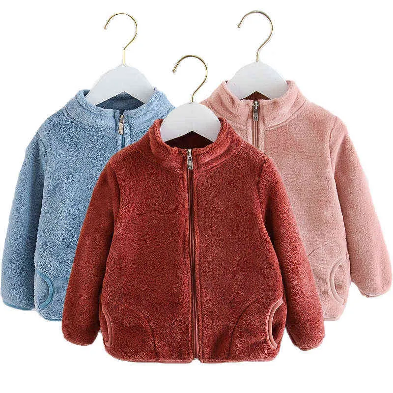 2021 Ny vårhösten plysch flickor pojkar kappa varm flanell tröja jacka för barn barn födelsedag julklapp j220718
