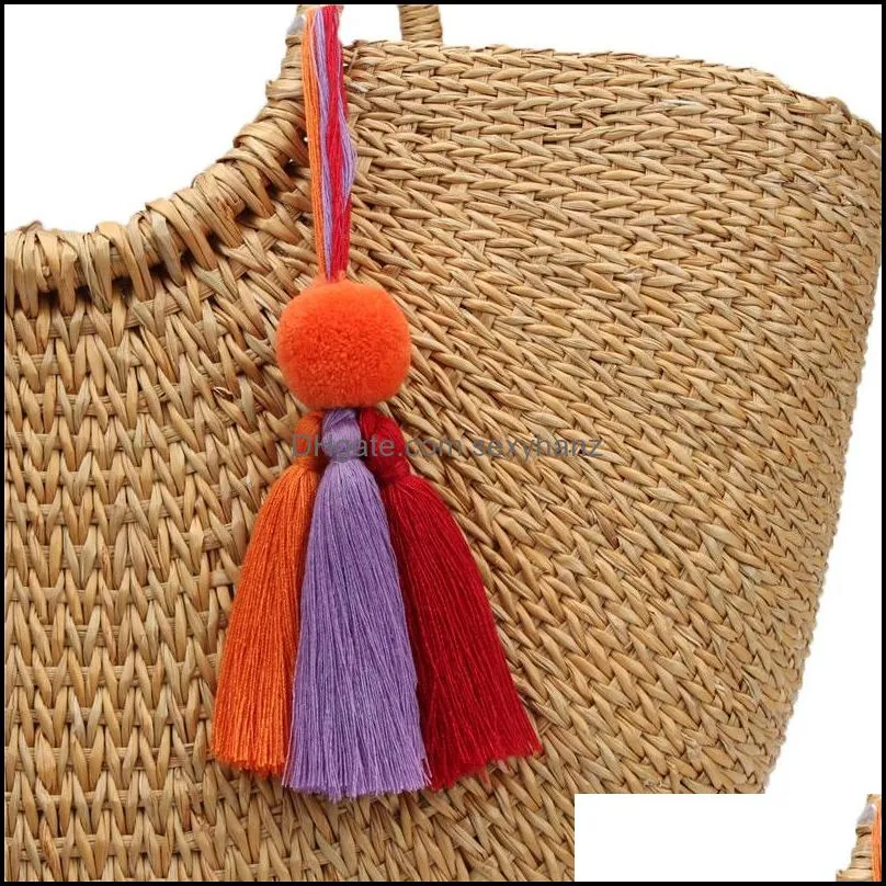 colorful pompom tassel keychain long tassels bag charm pendant keyring for lady girl purse handbag decor y461z