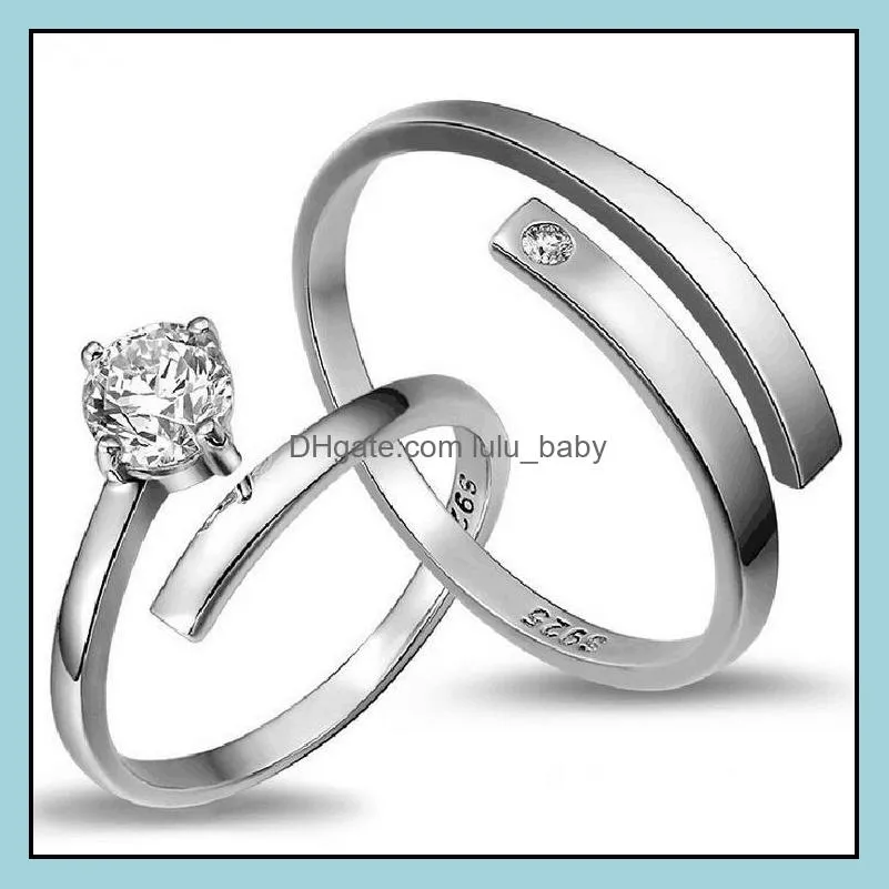 ring silver couple rings for lovers hot sale crystal charms couple band rings party gift jewelry wholesale free shipping 0193wh