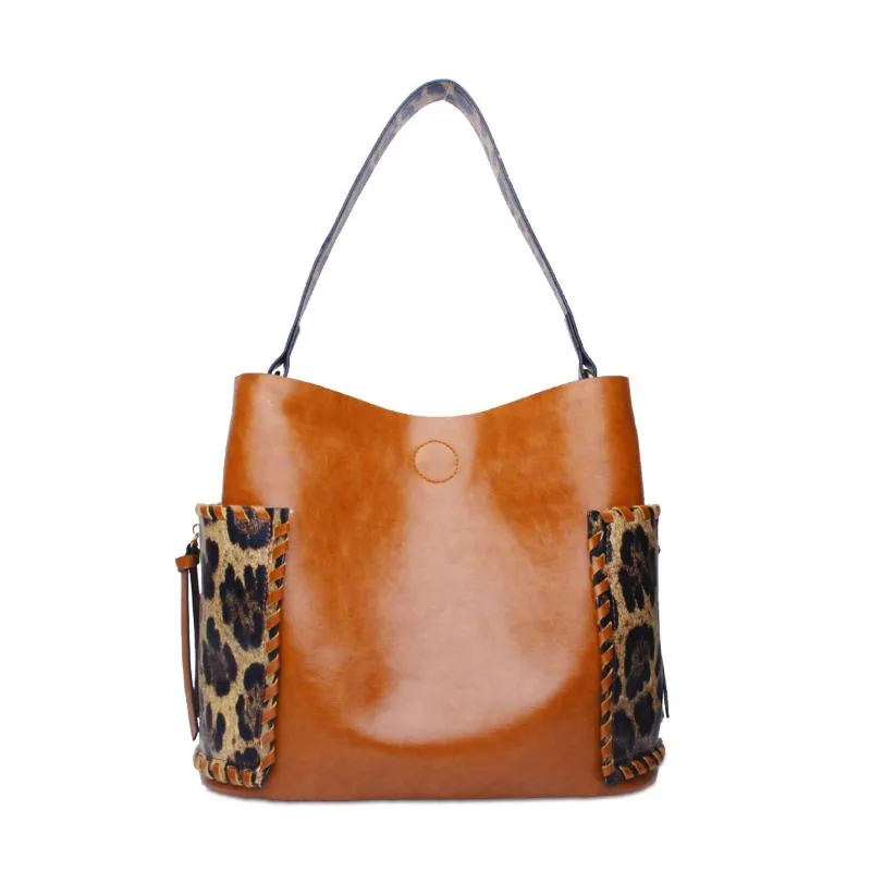 Bags Warehouse Large Capacity PU Leather Brown Leopard Print Evening Bag For Women And Men