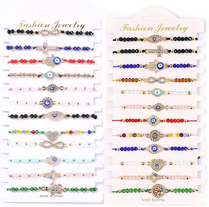 12pcs Evil Eye Bracelets For Women Girls Boys Braclets Set Protection Amulet Anklets Rope String Chain Adjustable Bangle Jewelry Gift