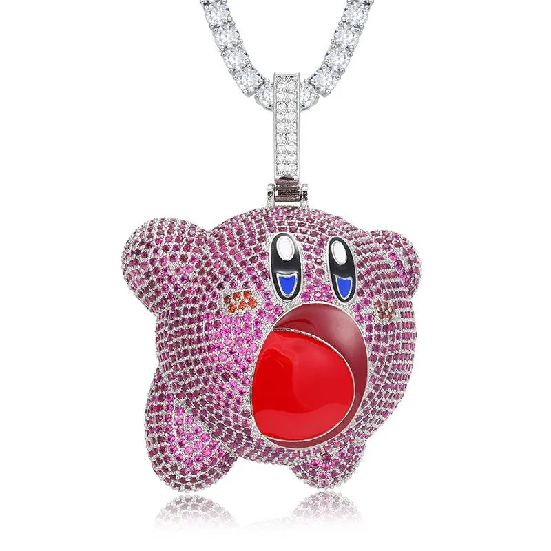 Pendentif Colliers Hip Hop Micro Pavé Violet Cubique Zircone Bling Glacé Mignon Personnage De Dessin Animé Pendentifs Collier Pour Hommes Rappeur JewelryPe