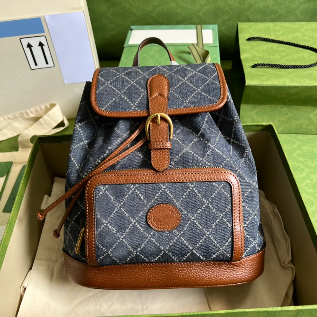 Designer di lusso di alta qualità Zaino piccolo Borse da viaggio con patta in denim in vera pelle marrone Borsa a tracolla doppia con tracolla classica Borsa a mano con sacchetto per la polvere