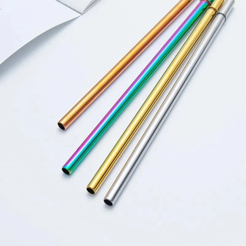 215x8mm Colorful Reusable Metal Drinking Straw 304 Stainless Steel Metal Straw With Brush For Mugs Bar Party Accessory LX3583