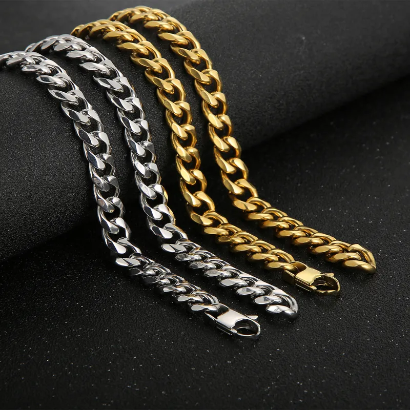 11 mm di larghezza grande argento / oro acciaio inossidabile catena a maglia barbazzale collana moda uomo per regali di festa 18-24 pollici