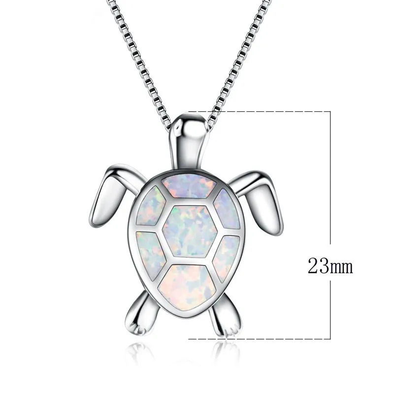 Silver Hawaiian Jewelry Sea Turtle Pendant with White Opal Pendant Necklace For Women