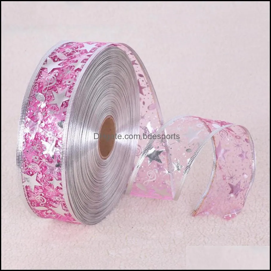 Party Favor 100 Yards 5Cm Width Sprinkling Hot Stamping Gardening Ribbon Christmas Decorations Printing Ribbon