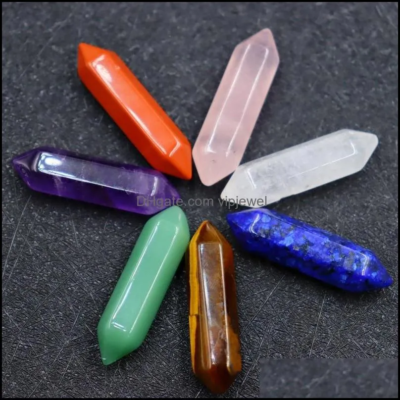 7 chakra set 8x32mm reiki natural stone crystal stones polishing amethyst rose quartz yoga energy bead chakra healing vipjewel