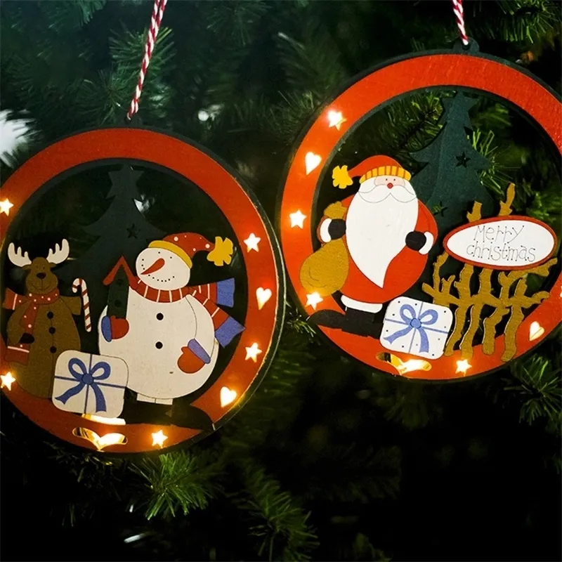 Christmas Tree Ornament Decorations Xmas Gifts Navidad Santa Claus Led Light Hanging String Pendant Y201020