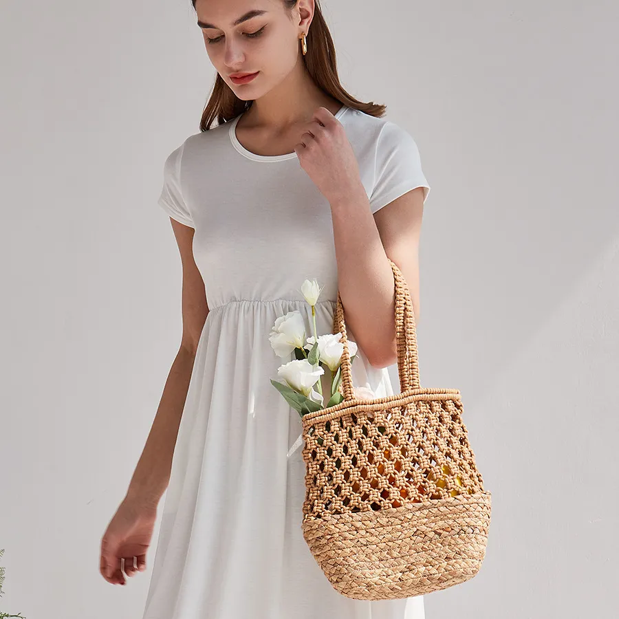 Summer New Large Capacity Hollow Shopping Bags Fashion Shoulder Bag Seaside Holiday Vegetable Basket Mesh Bag