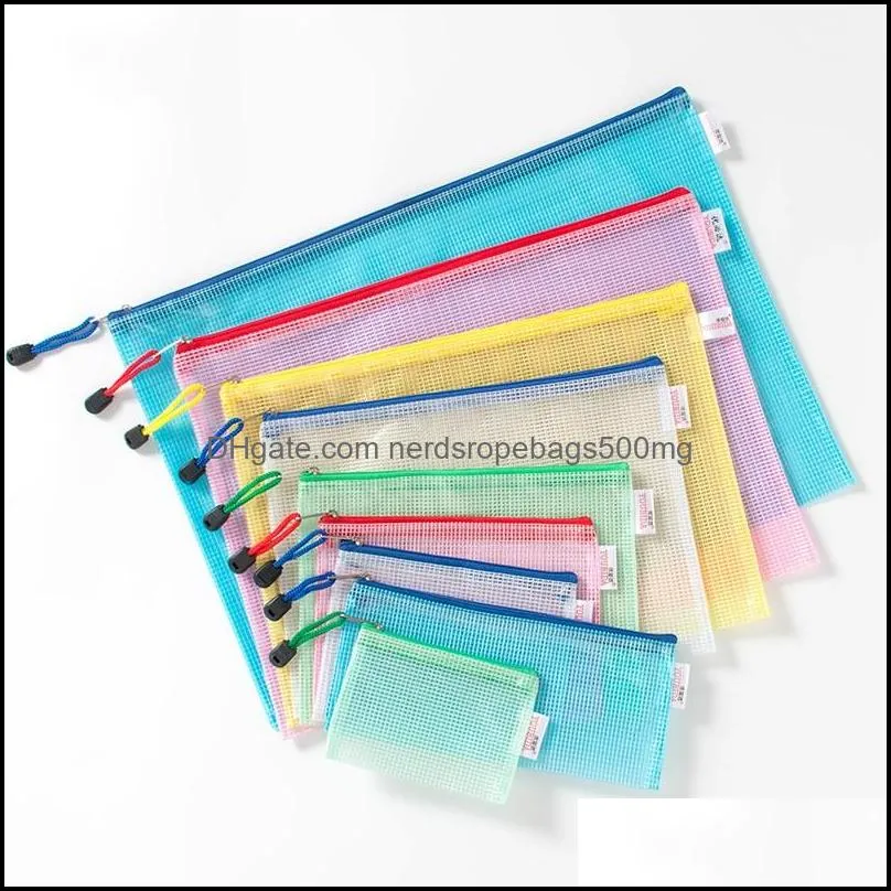 10pcs Portable Thickened File Folder Organizer Bag Mesh Zipper Transparent Files Folders PVC Bags Storage Organizers 189 J2