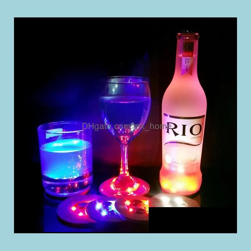 colorful round coasters replaceable battery led light up bottle stickers fashion party cup bottom sticker popular sn1011