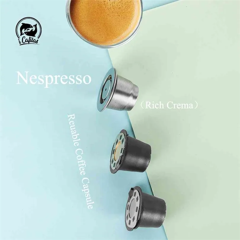 ネスプレッソコーヒーカプセルの新しいバージョン再利用可能なフィルターステンレス鋼カップエスプレッソポッドエッセンザミニD30コーヒーマシン210326