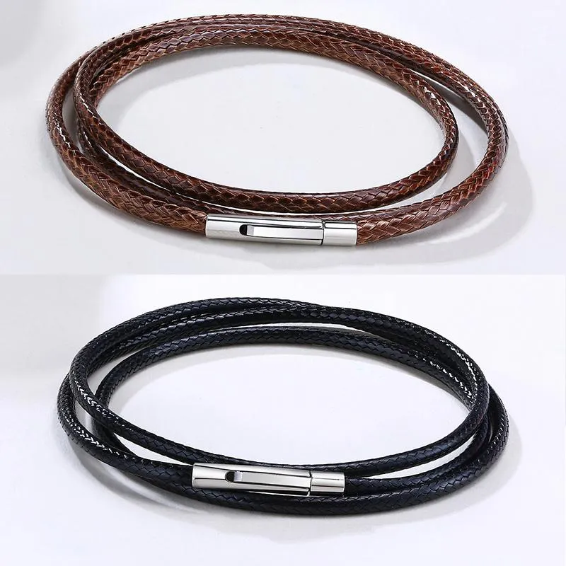 Chains 2-3mm Black Brown Leather Cord Necklaces Wax Rope Lace Chain With Stainless Steel Rotary Clasp Jewelry 16-30inch