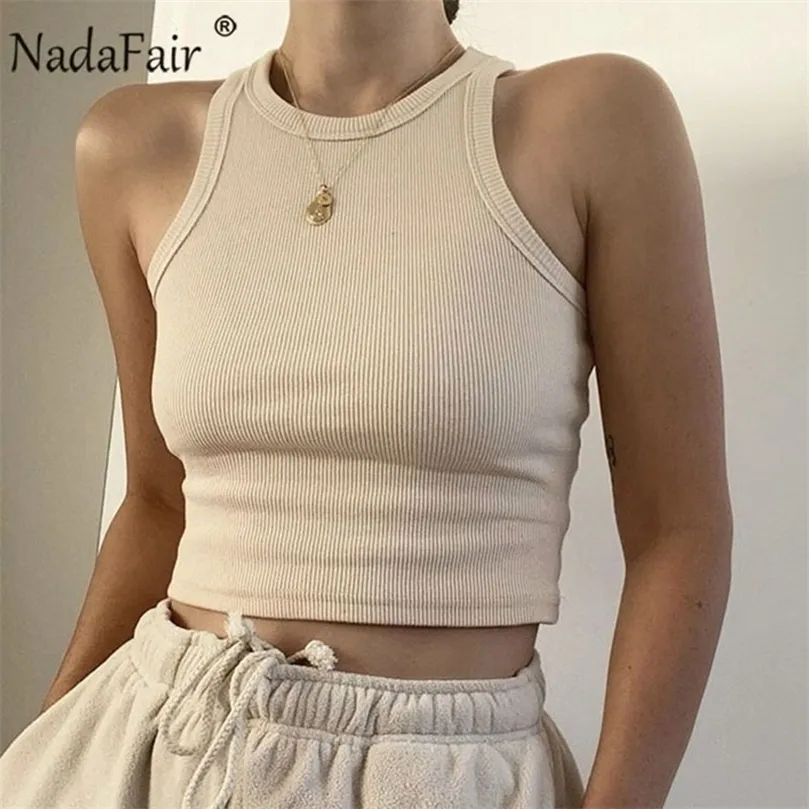 Nadafair Casual Sport Canotte Donna Elastico Estate Ribber Solid Vest Y2k Camicie Donna Off Spalla Sexy Crop Top 220607