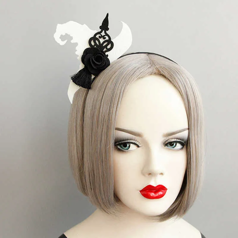 Pałąki na głowę czapki białych z czarną różą frędzlami Halloweenowe czapki