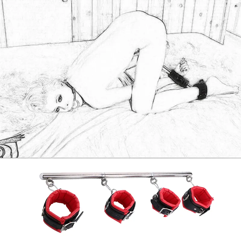 BDSM Sexiga leksaker för kvinnor Rostfritt stål Justerbar spridare Bar Slave Bondage Gear Equipment Handbojor Set Möbler