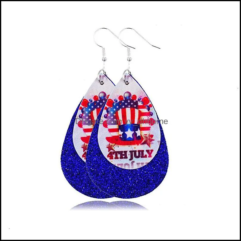 2020 new arrival double layered teardrop dangle earrings independence day american flag glitter earring for women designer fashion