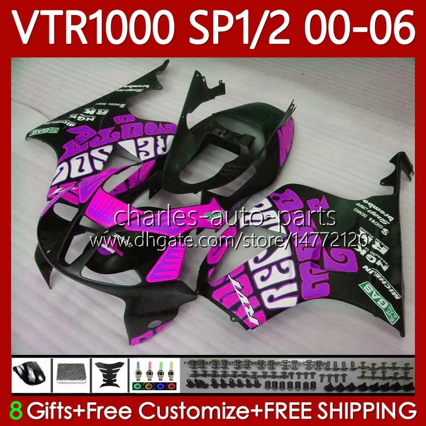 OEM Nadwozie dla Honda VTR RTV 1000 RC51 00-06 Bodys 123NO.130 SP1 SP2 Pink Flat Vtr1000 RTV1000 00 01 02 03 2004 2005 2006 VTR-1000 2000 2001 2002 2003 04 05 06 Owalnia