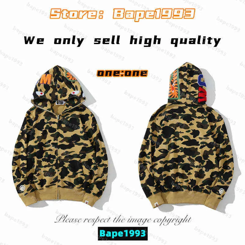 Haute qualité Apes Mens Hoodies Sweat-shirt Japon requin B tête de singe Galaxy taches camo lumineux Couples masculins et féminins avec le même modèleSL82