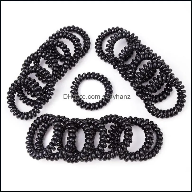 5cm black color telephone wire cord hair tie girls kids elastic hairband ring rope bracelet stretchy