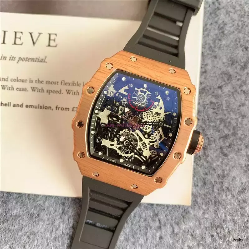 Men s Luxury Designer Sports Watch Skeleton Dial Quartz Movement Silicone Strap 43mm Multicolor