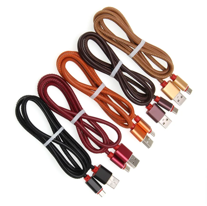 PU Leather Micro Type C USB Cables Fast Charger Data Sync Sync Charging Coll Cable Cable