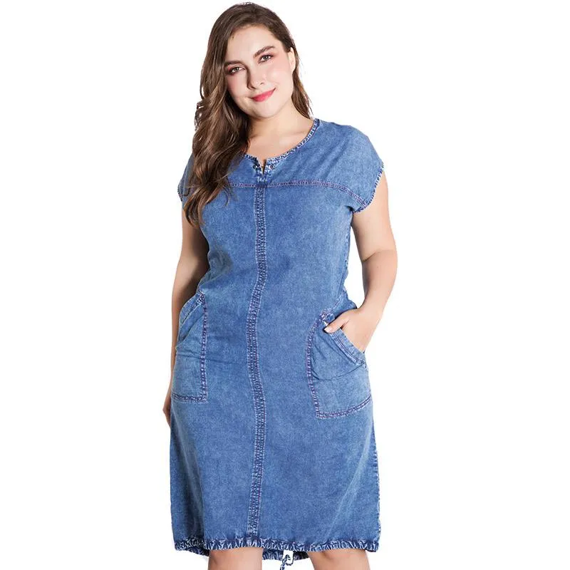 Plus Size Denim Dress for Women Summer Knee-Length Cotton A-Line 4XL 5XL  6XL from Dhgate Plus size Dresses - price 45.23